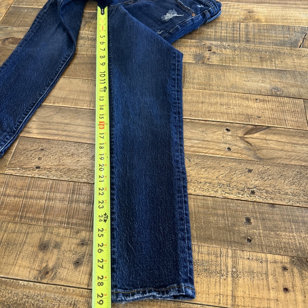 Levi's 501 S Button Fly Skinny Jeans Womens 24x30 High Rise Distressed Dark Wash - Picture 15 of 15